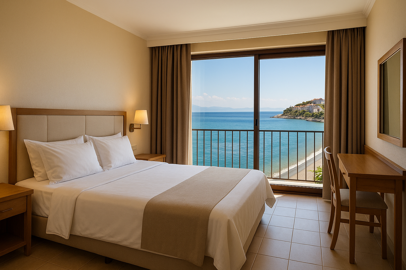 Kuşadası pansiyon odası, deniz manzaralı